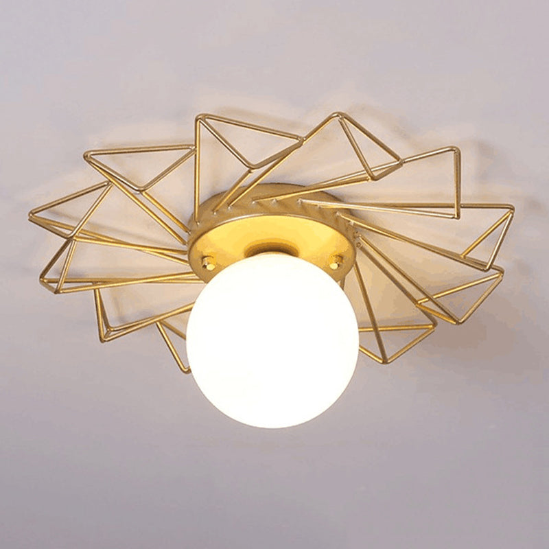 Modern Flush Lighting Glass Ceiling Mounted Light in Gold and White