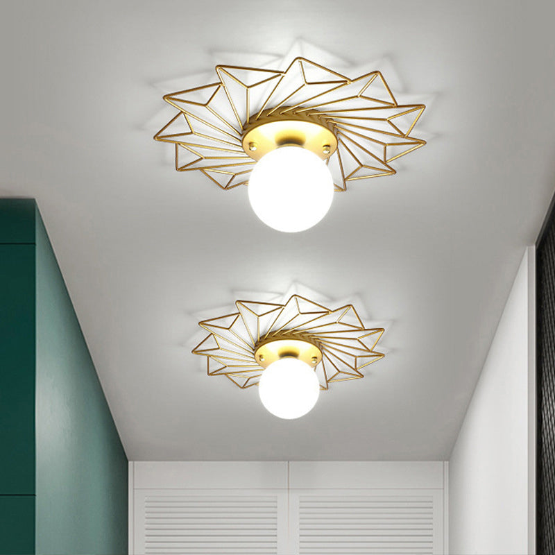 Modern Flush Lighting Glass Ceiling Mounted Light in Gold and White