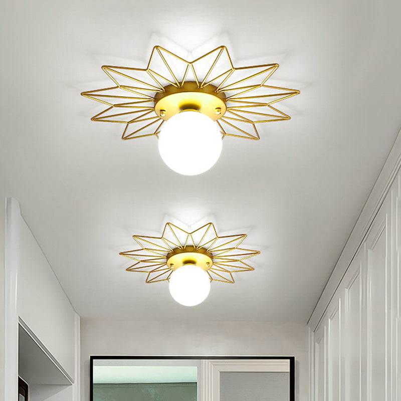 Modern Flush Lighting Glass Ceiling Mounted Light in Gold and White