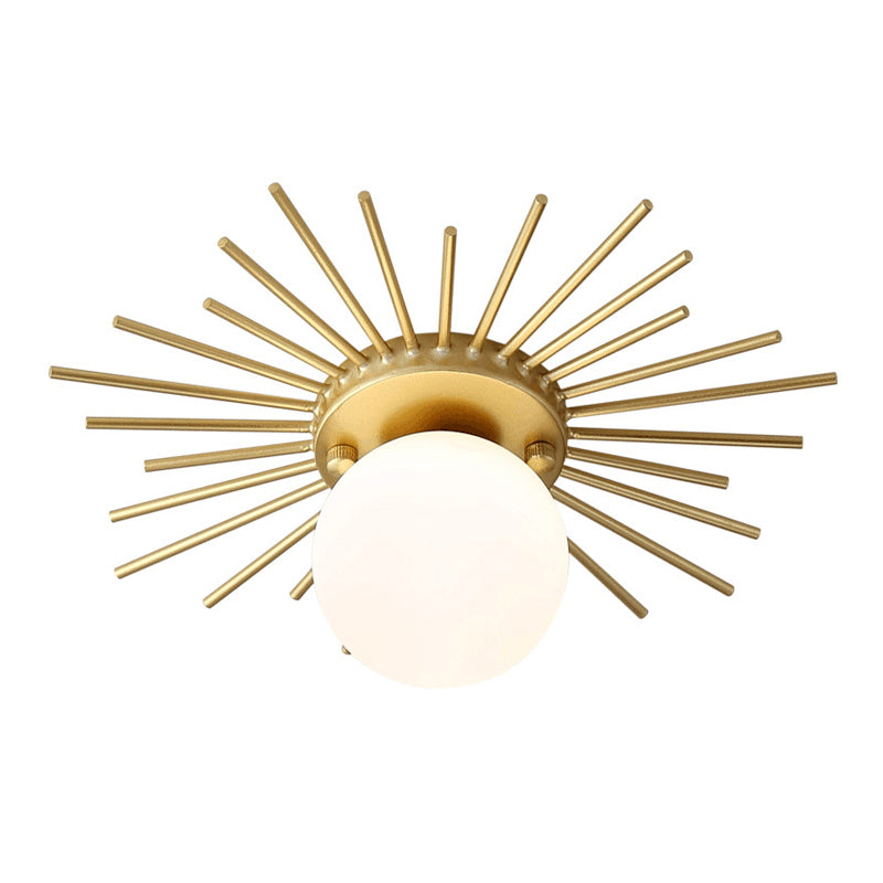 Modern Flush Lighting Glass Ceiling Mounted Light in Gold and White