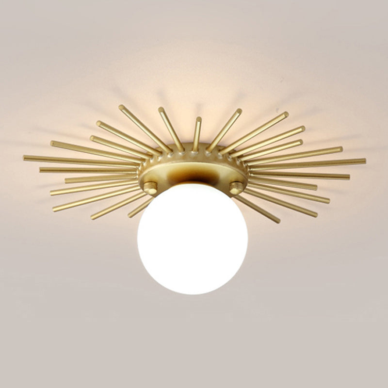 Modern Flush Lighting Glass Ceiling Mounted Light in Gold and White