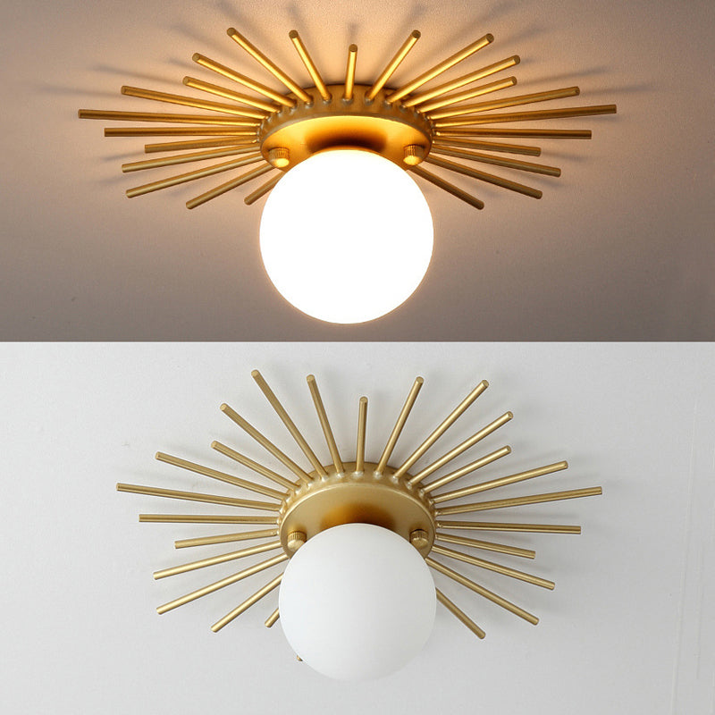 Modern Flush Lighting Glass Ceiling Mounted Light in Gold and White