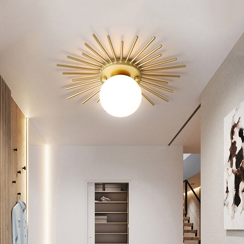 Modern Flush Lighting Glass Ceiling Mounted Light in Gold and White