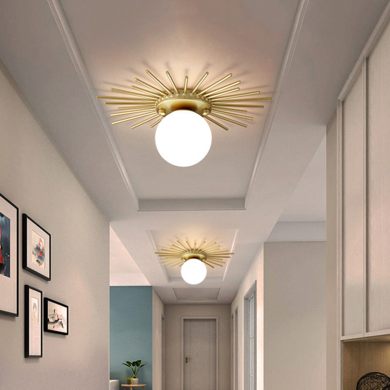 Modern Flush Lighting Glass Ceiling Mounted Light in Gold and White