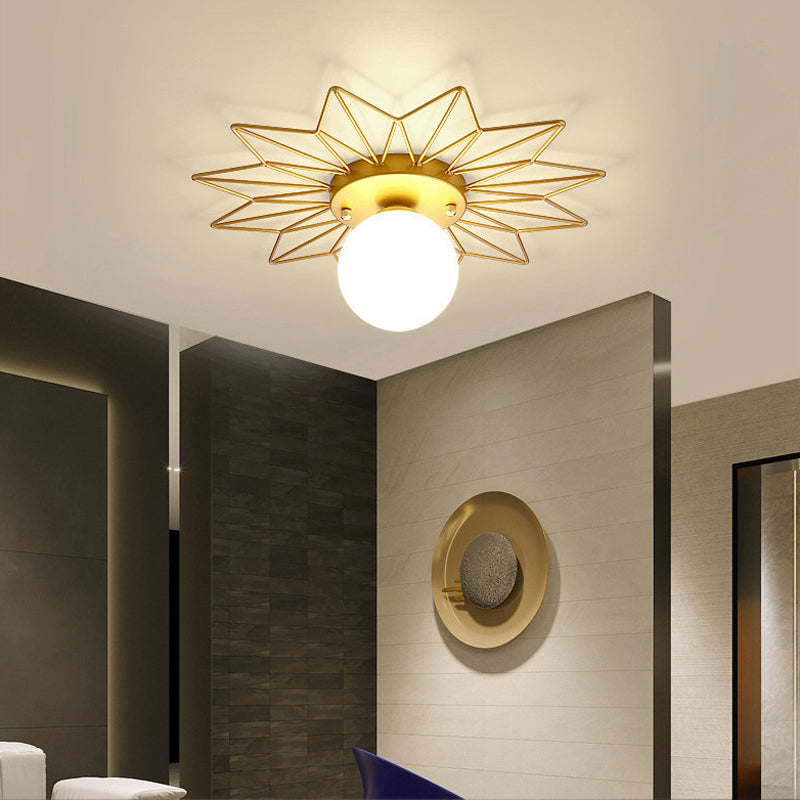 Modern Flush Lighting Glass Ceiling Mounted Light in Gold and White