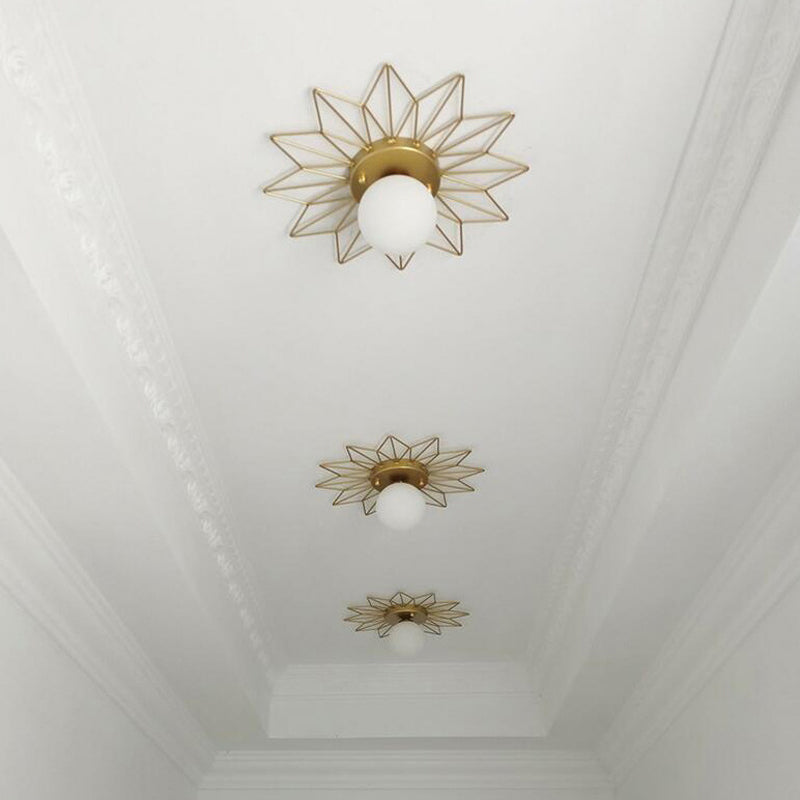 Modern Flush Lighting Glass Ceiling Mounted Light in Gold and White