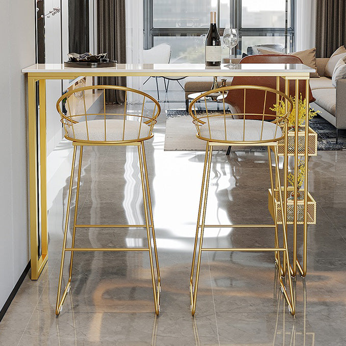 White Top Bar Table with Storage Base Glam Pub Table with Gold Metal Frame