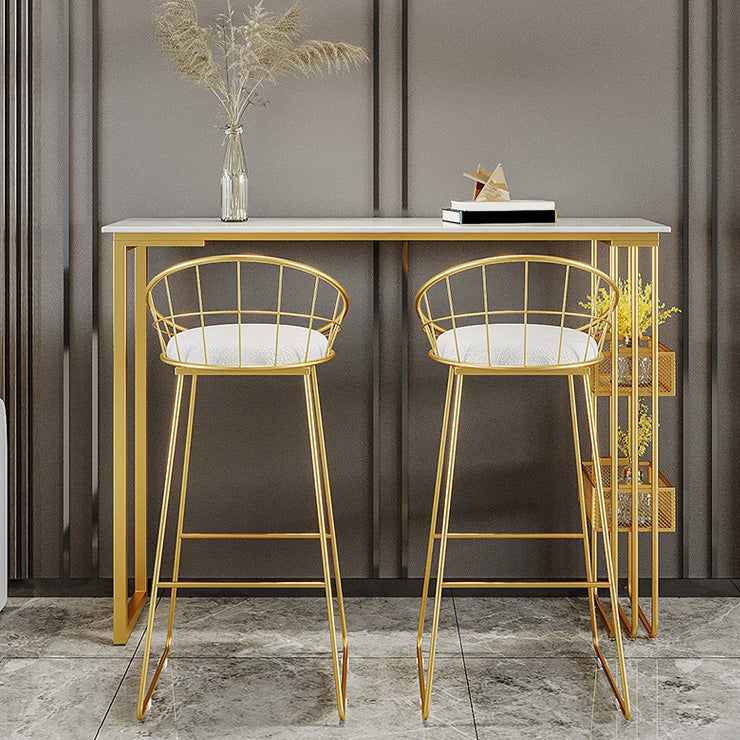 White Top Bar Table with Storage Base Glam Pub Table with Gold Metal Frame