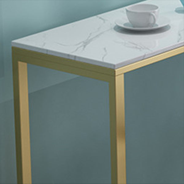 Rectangular Marble Top Bar Table Modern Bistro Table with Trestle Base in Gold