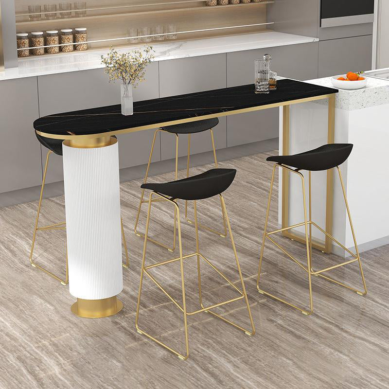 Glam Style Bar Table Stone Double pedestal Bar Dining Table for Indoor