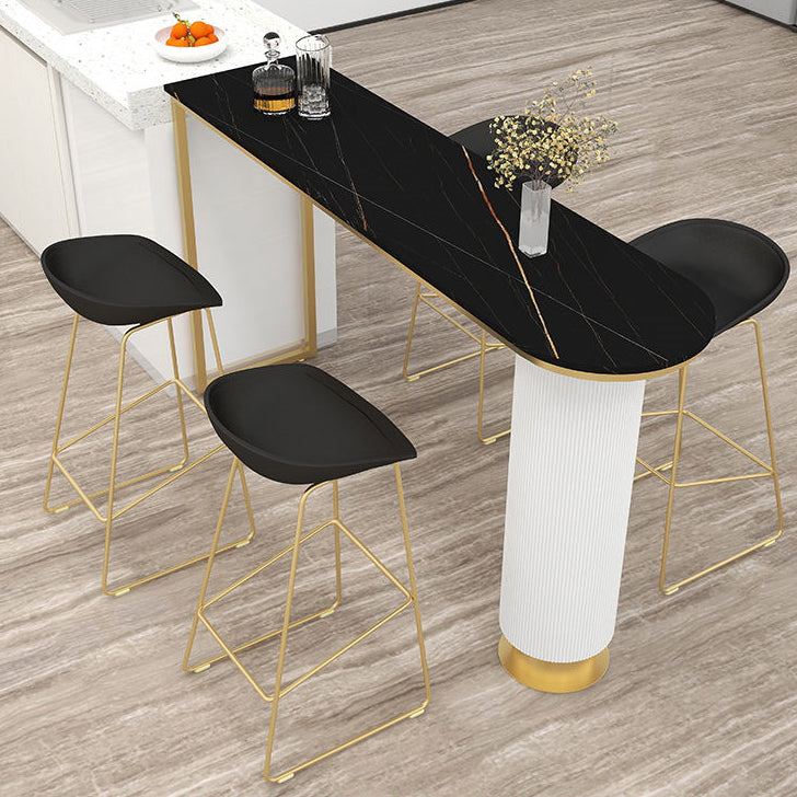 Glam Style Bar Table Stone Double pedestal Bar Dining Table for Indoor