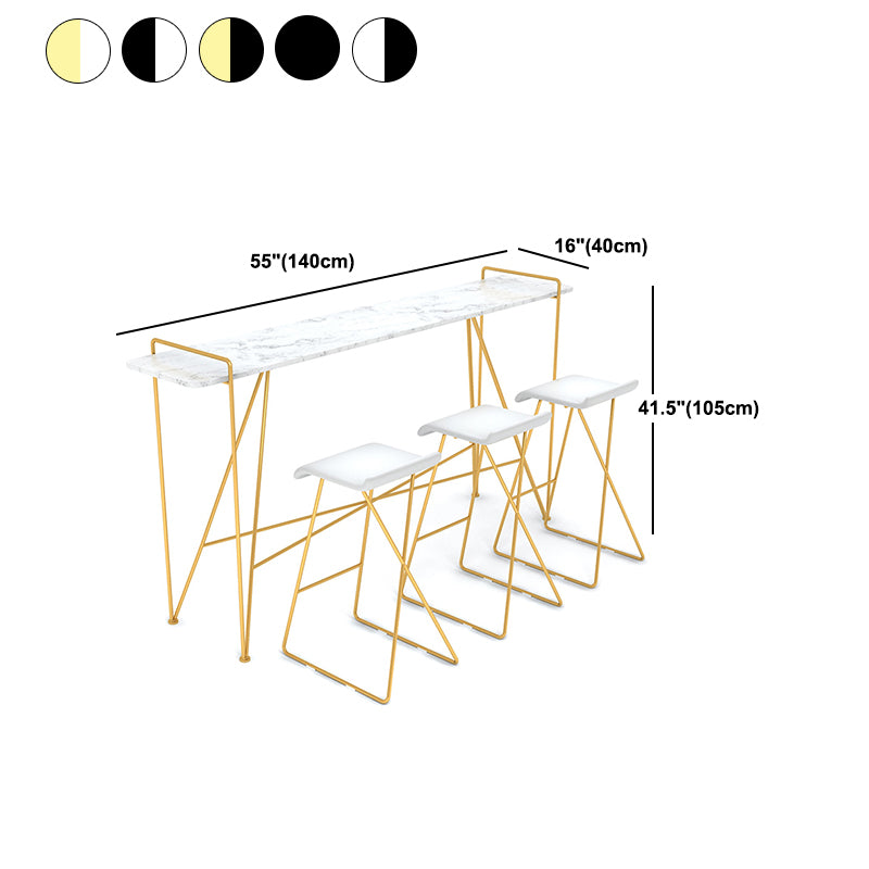 Glam Pub Table with Metal Frame Rectangle Marble Top Bar Table