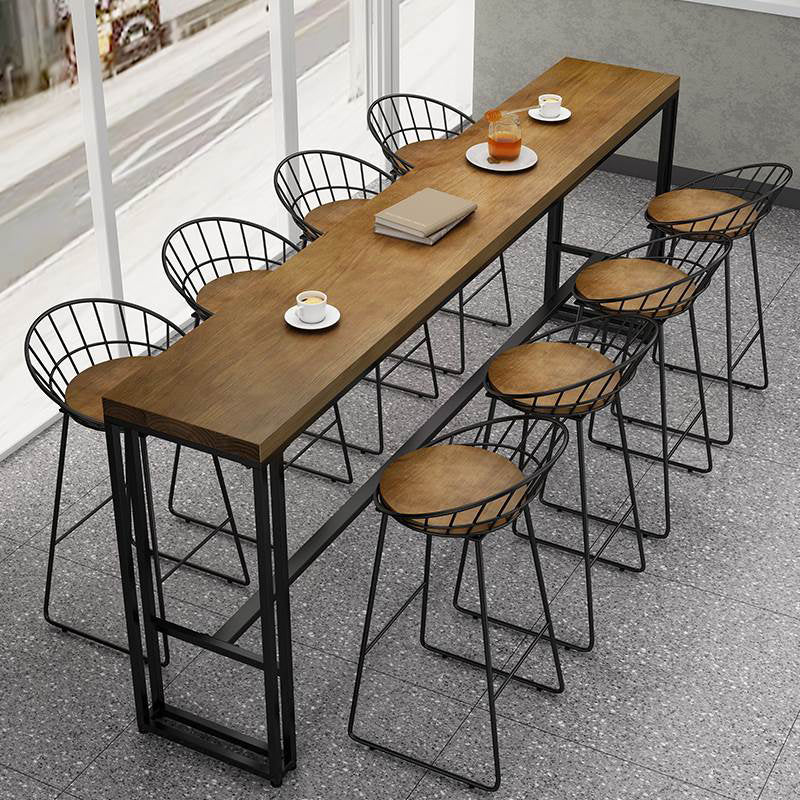 Rectangular Pine Wood Top Bar Table Modern Bar Table with Trestle Base in Black