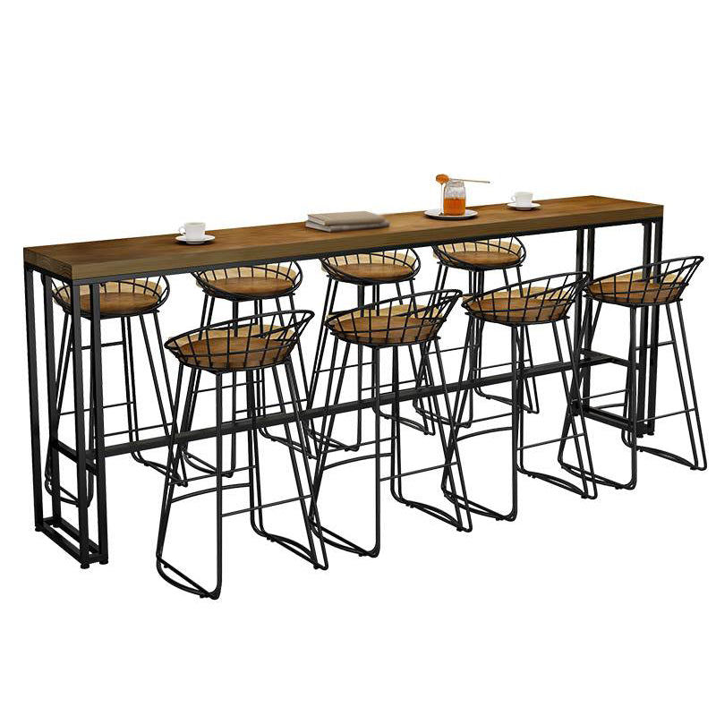 Rectangular Pine Wood Top Bar Table Modern Bar Table with Trestle Base in Black