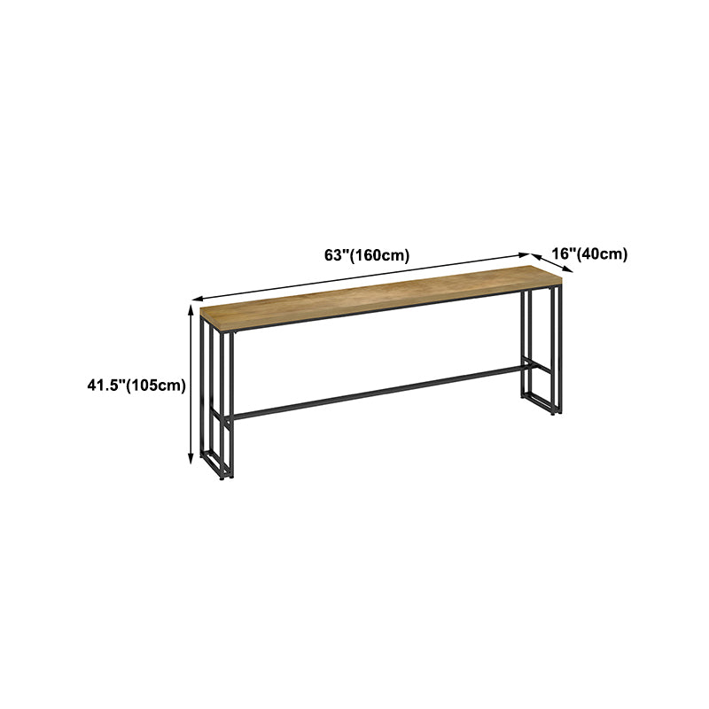 Rectangular Pine Wood Top Bar Table Modern Bar Table with Trestle Base in Black