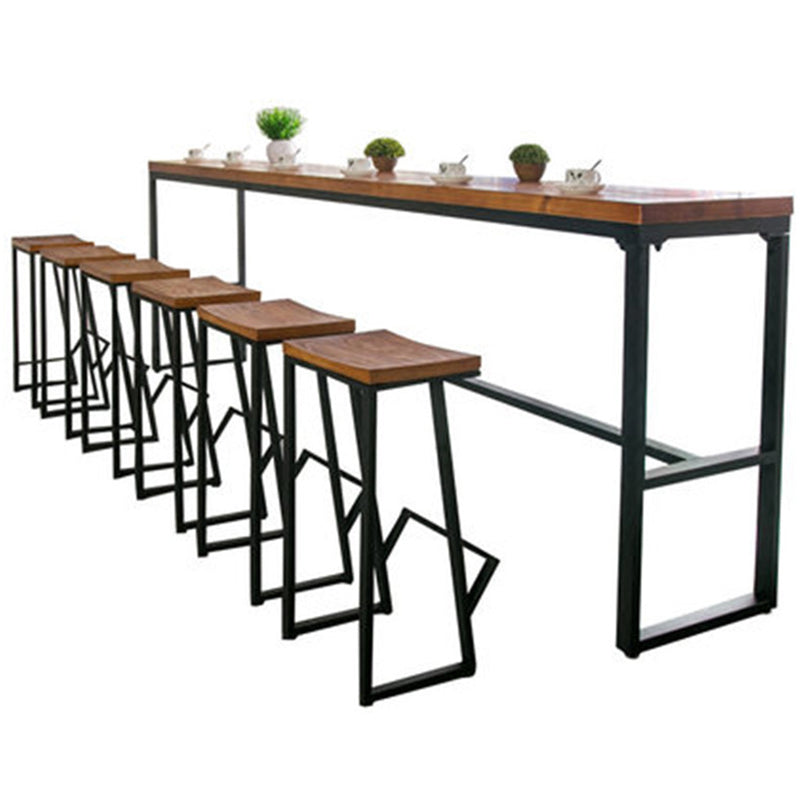 Rectangle Pine Top Bistro Table Modern Pub Table with Metal Base