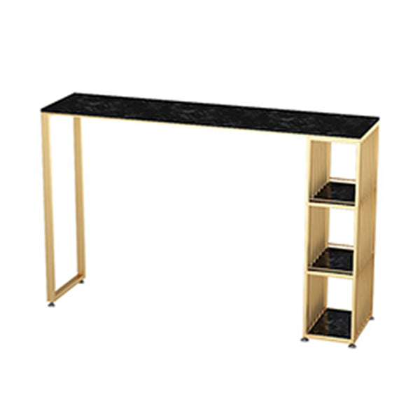 Rectangular Marble Top Bar Table Industrial Bar Table with Double Pedestal in Gold