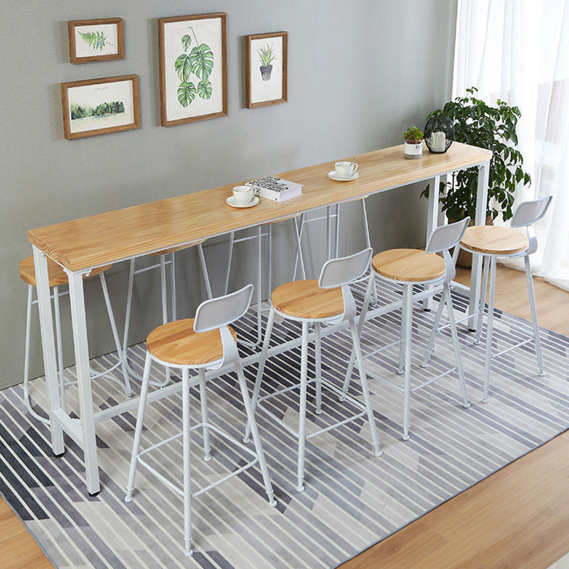 Contemporary Pub Table with White Trestle Natural Pine Wood Top Bistro Table