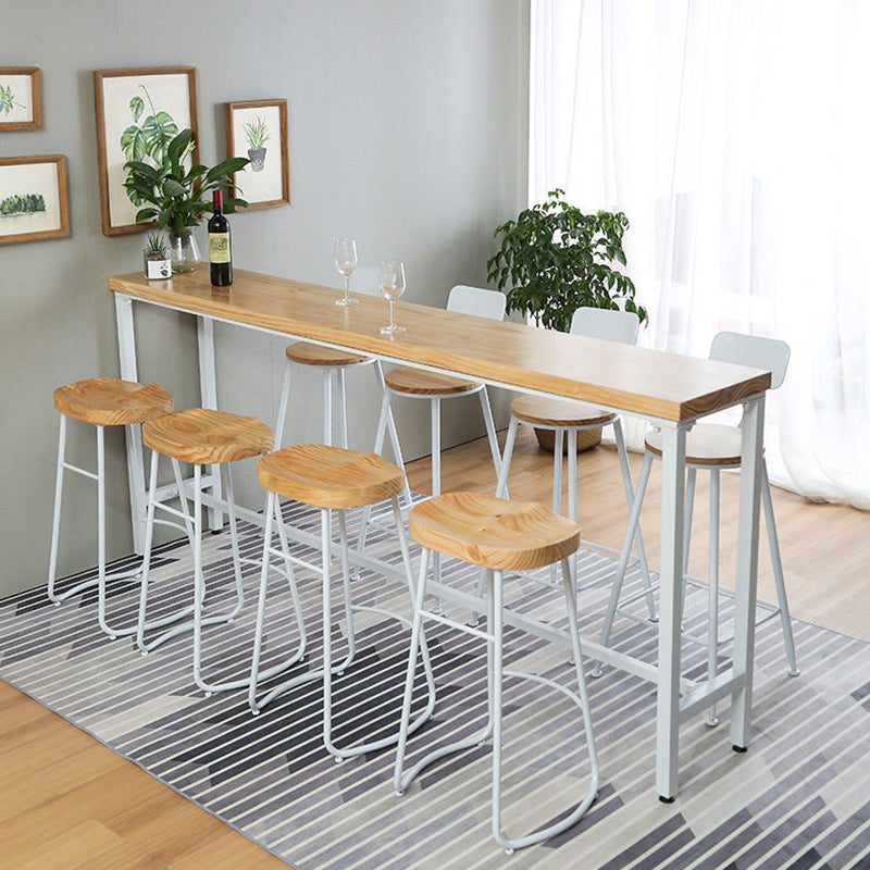 Contemporary Pub Table with White Trestle Natural Pine Wood Top Bistro Table