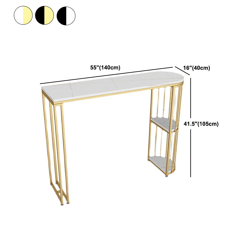 Glam Style Bar Table Stone Double pedestal Bar Wine Table with Storage