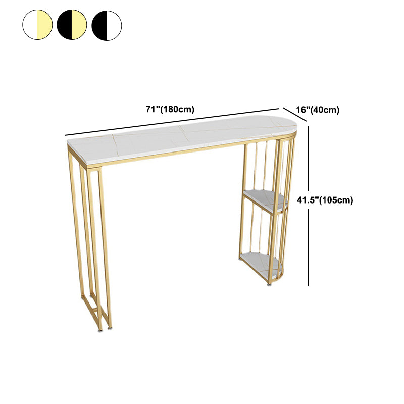 Glam Style Bar Table Stone Double pedestal Bar Wine Table with Storage