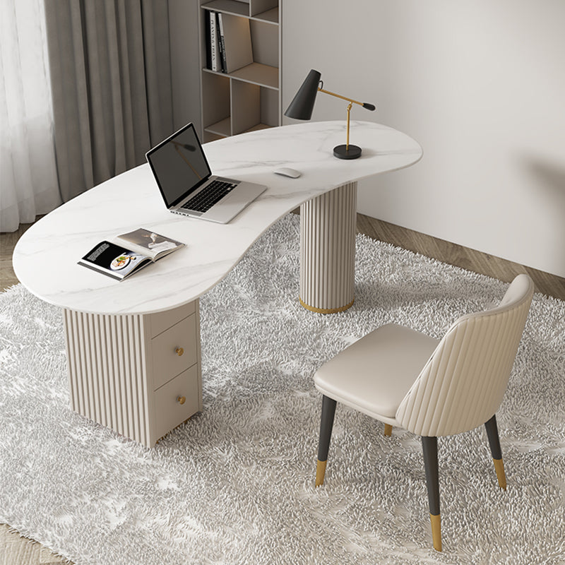 Glam Stone Writing Desk Unconventional Shape Office Desk for Home