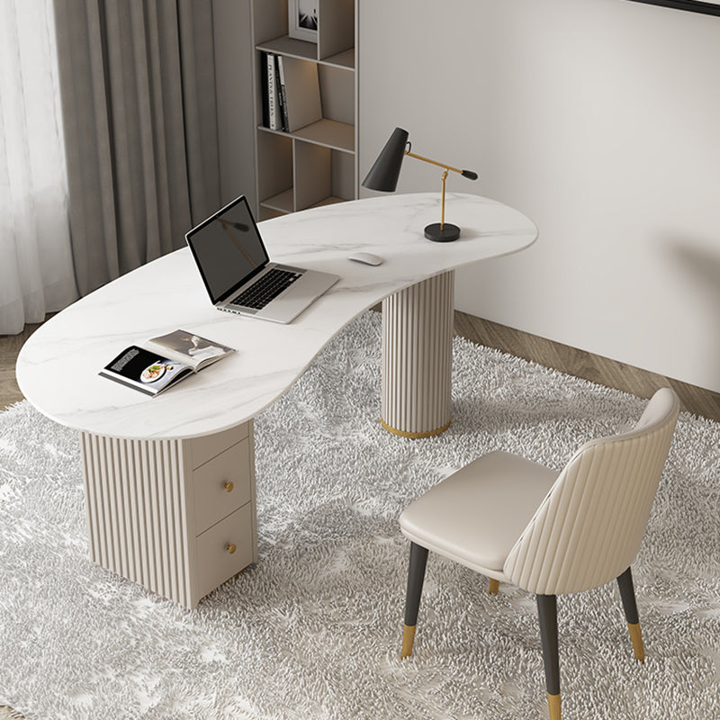 Glam Stone Writing Desk Unconventional Shape Office Desk for Home