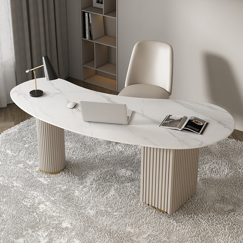 Glam Stone Writing Desk Unconventional Shape Office Desk for Home