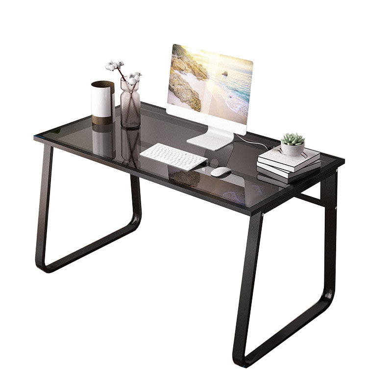 Contemporary Glass Office Desk Rectangular Writing Desk with Metal Leg