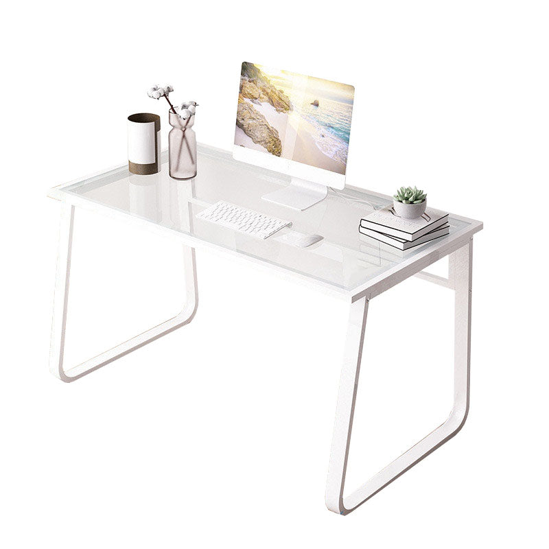 Contemporary Glass Office Desk Rectangular Writing Desk with Metal Leg