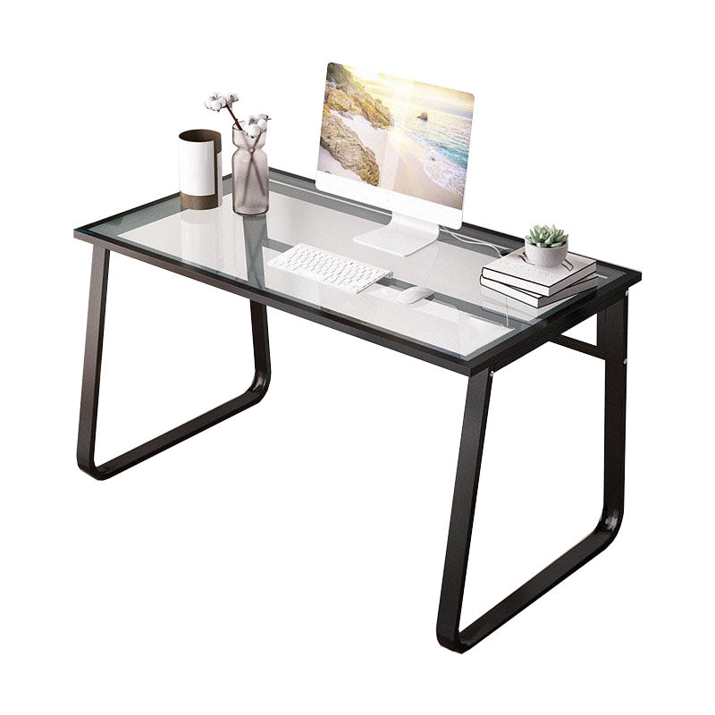 Contemporary Glass Office Desk Rectangular Writing Desk with Metal Leg