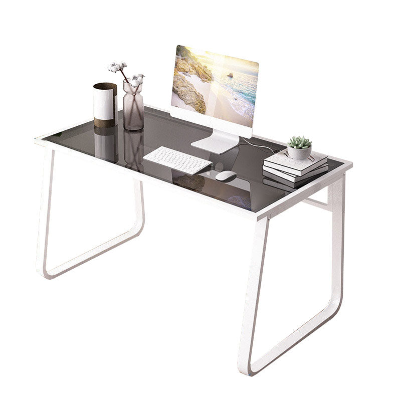 Contemporary Glass Office Desk Rectangular Writing Desk with Metal Leg