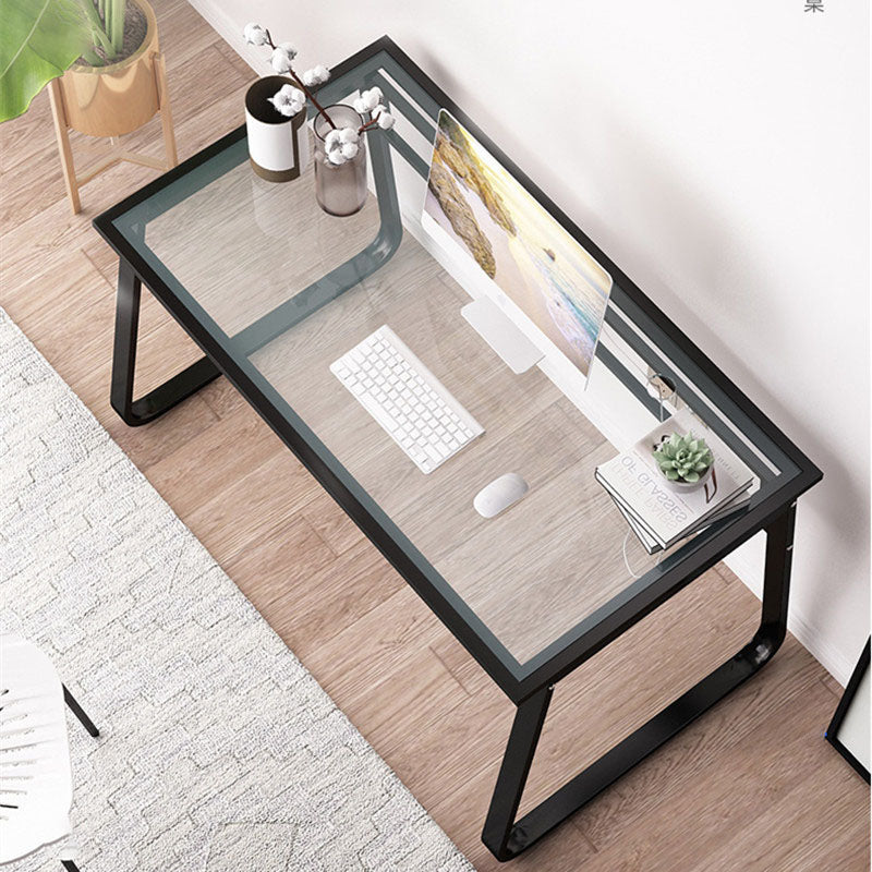 Contemporary Glass Office Desk Rectangular Writing Desk with Metal Leg