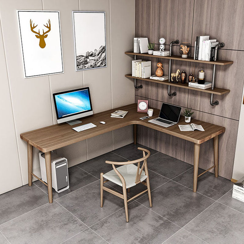 Contemporary Solid Wood Writing Desk 30" Height L-Shape Office Desk