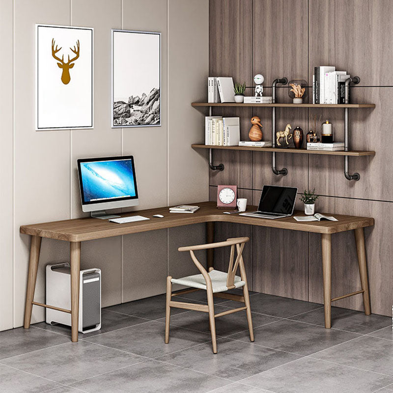 Contemporary Solid Wood Writing Desk 30" Height L-Shape Office Desk