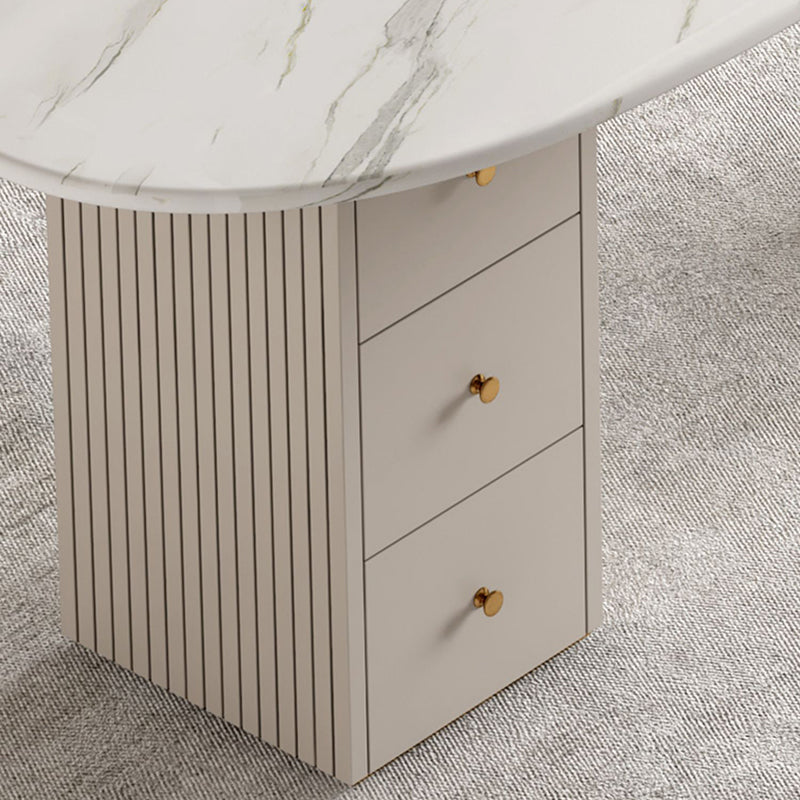 White Writing Desk Sintered Stone Desk with Three Drawers for Home and Office