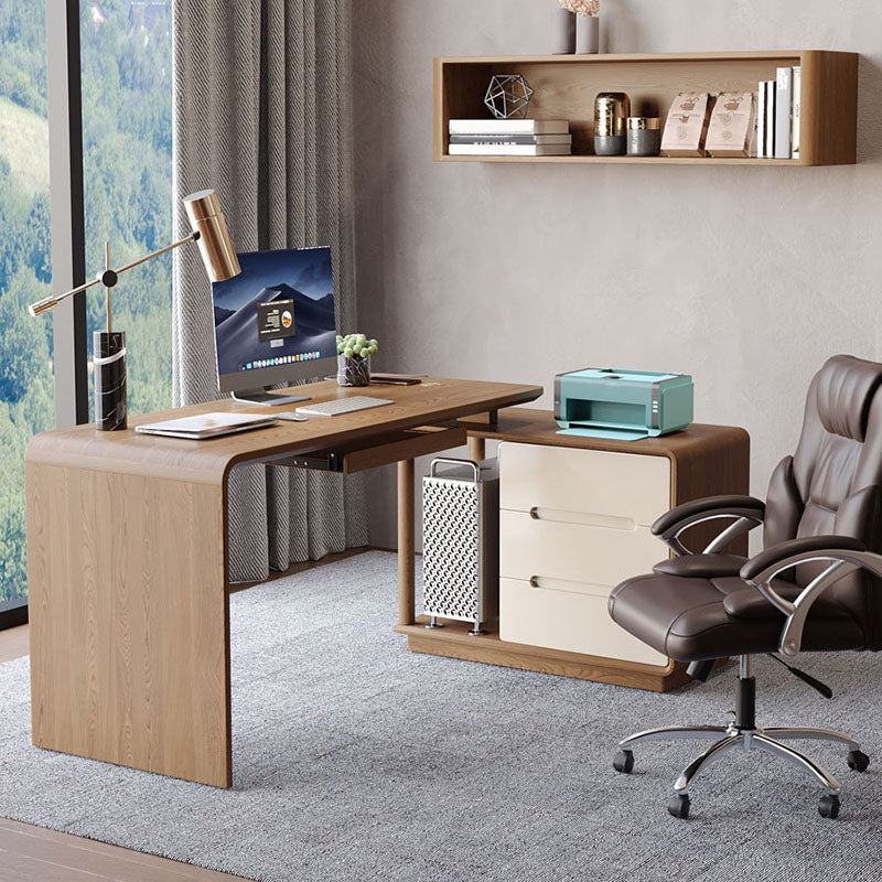 Contemporary L-Shape Office Desk Solid Wood Computer Desk for Home