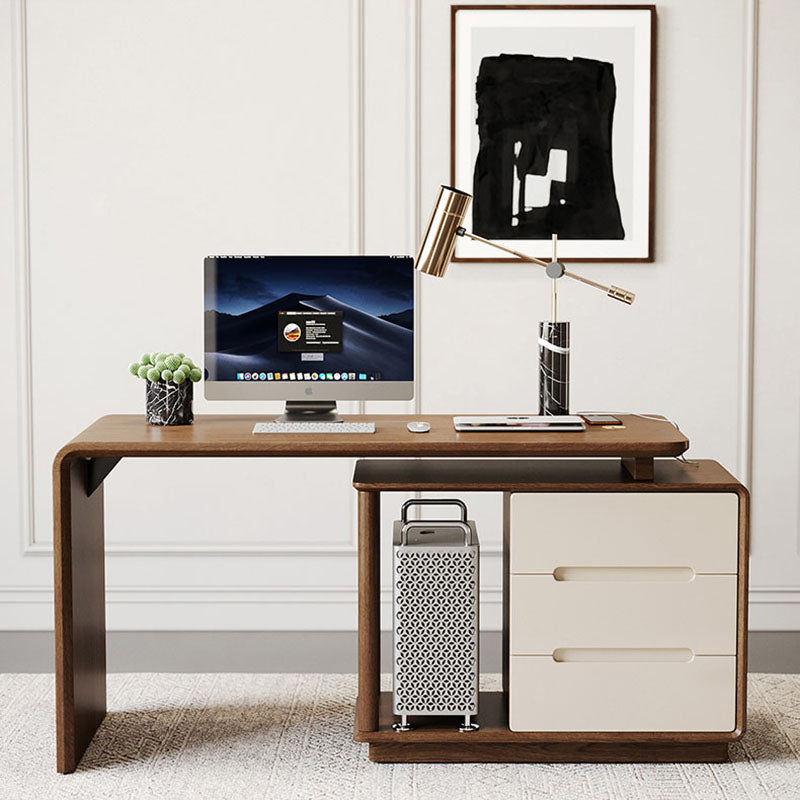 Contemporary L-Shape Office Desk Solid Wood Computer Desk for Home