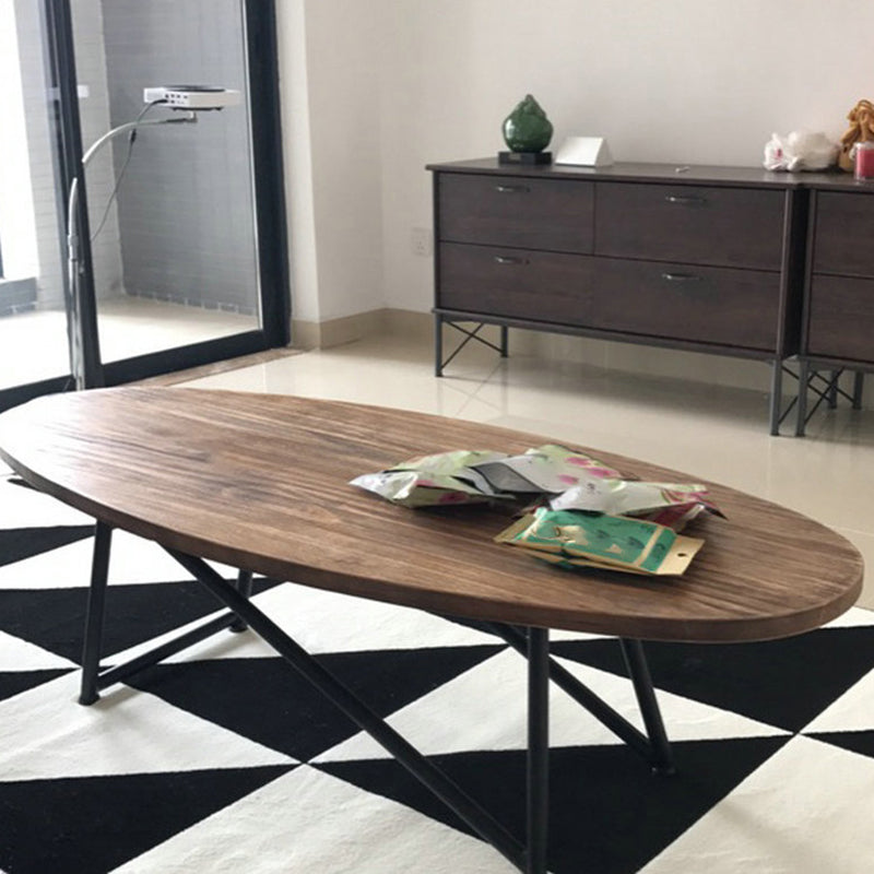 Industrial Office Desk Distressed Wood Oval  Writing Desk with Metal Legs