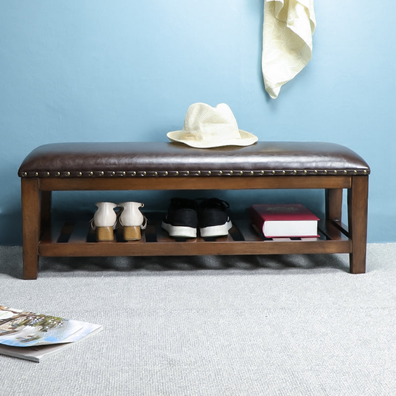 Traditional Brown Entryway Bench Upholstered Seating Bench with Legs