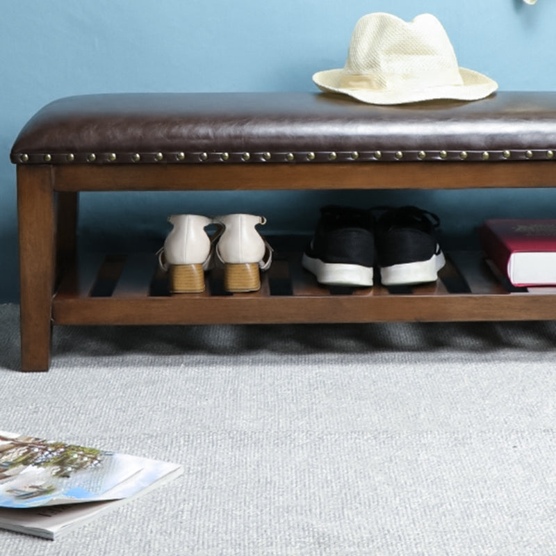 Traditional Brown Entryway Bench Upholstered Seating Bench with Legs