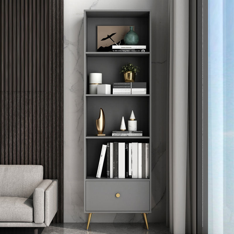 Modern Engineered Wood Bookshelf Standard Closed Back Bookcase with Drawer