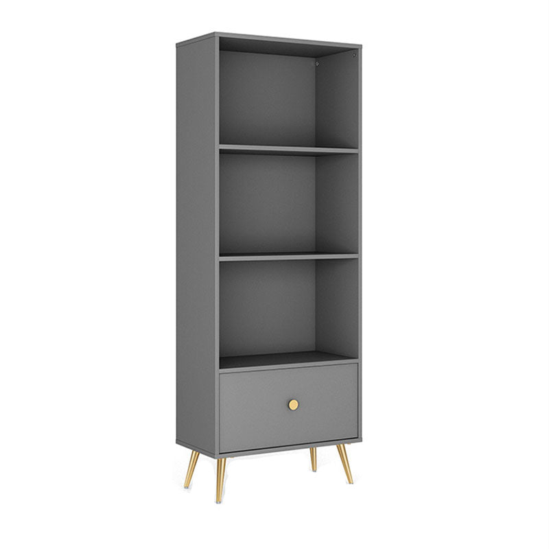 Modern Engineered Wood Bookshelf Standard Closed Back Bookcase with Drawer