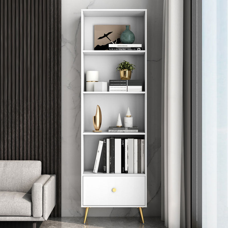 Modern Engineered Wood Bookshelf Standard Closed Back Bookcase with Drawer