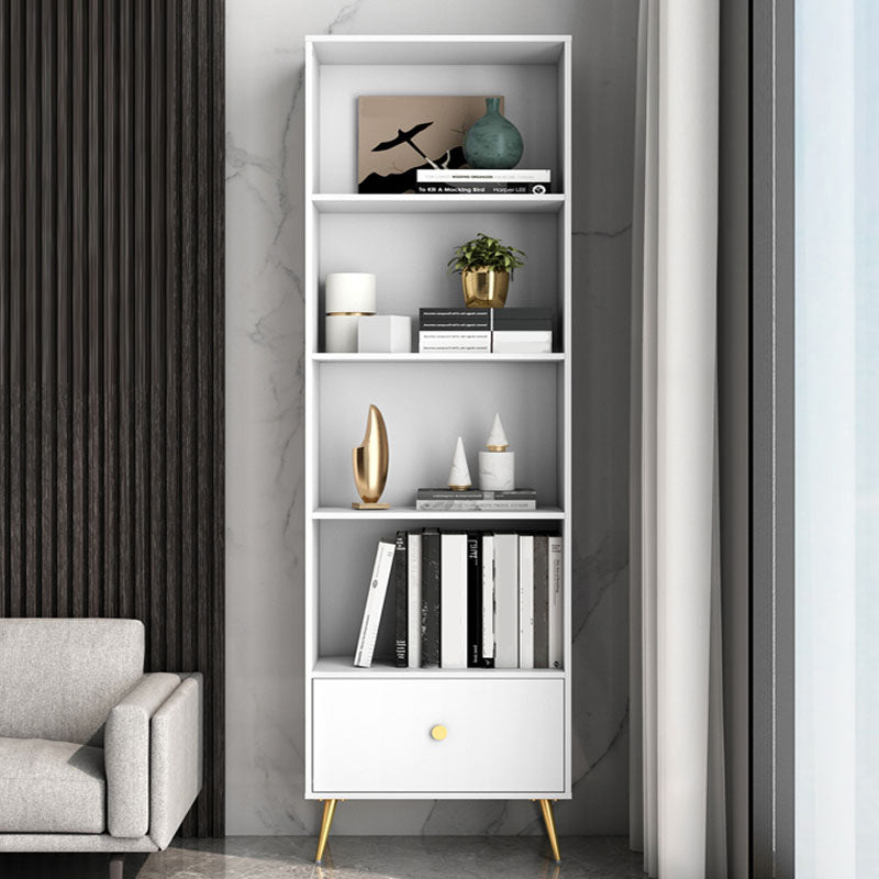 Modern Engineered Wood Bookshelf Standard Closed Back Bookcase with Drawer