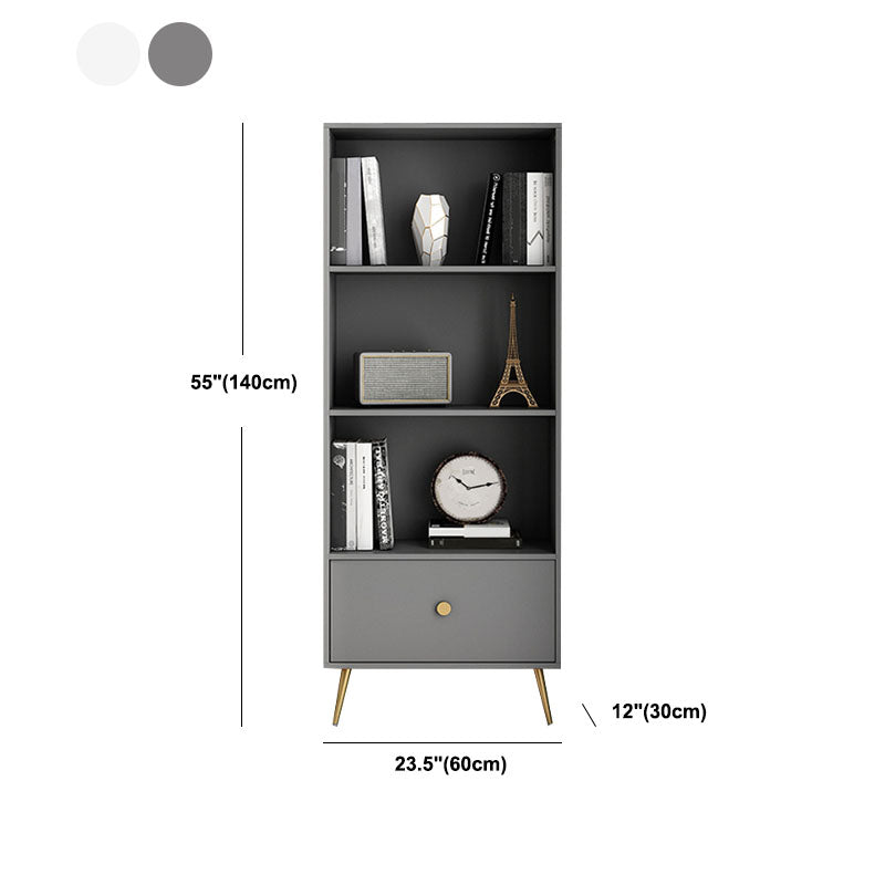 Modern Engineered Wood Bookshelf Standard Closed Back Bookcase with Drawer