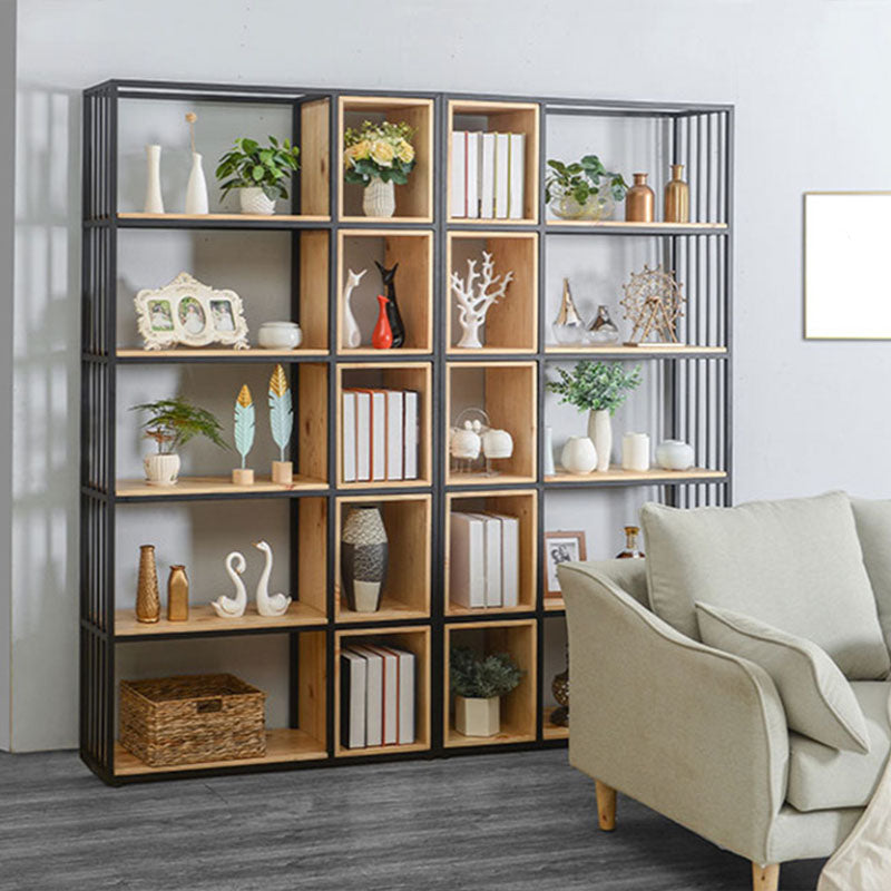 Modern Metal and Wooden Book Shelf Open Study Room Bookcase with Shelves