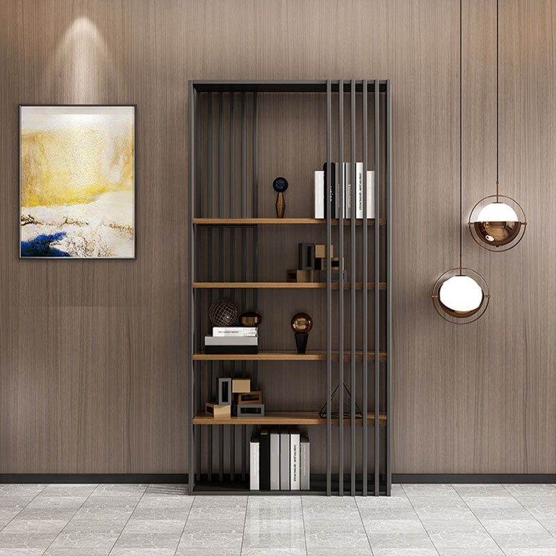 Contemporary Metal and Wooden Book Shelf Open Vertical Shelf Bookcase