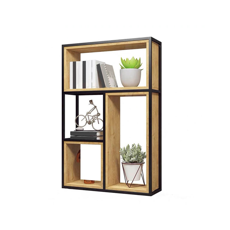 Contemporary Metal and Wooden Shelf Bookcase Open Bookcase for Office