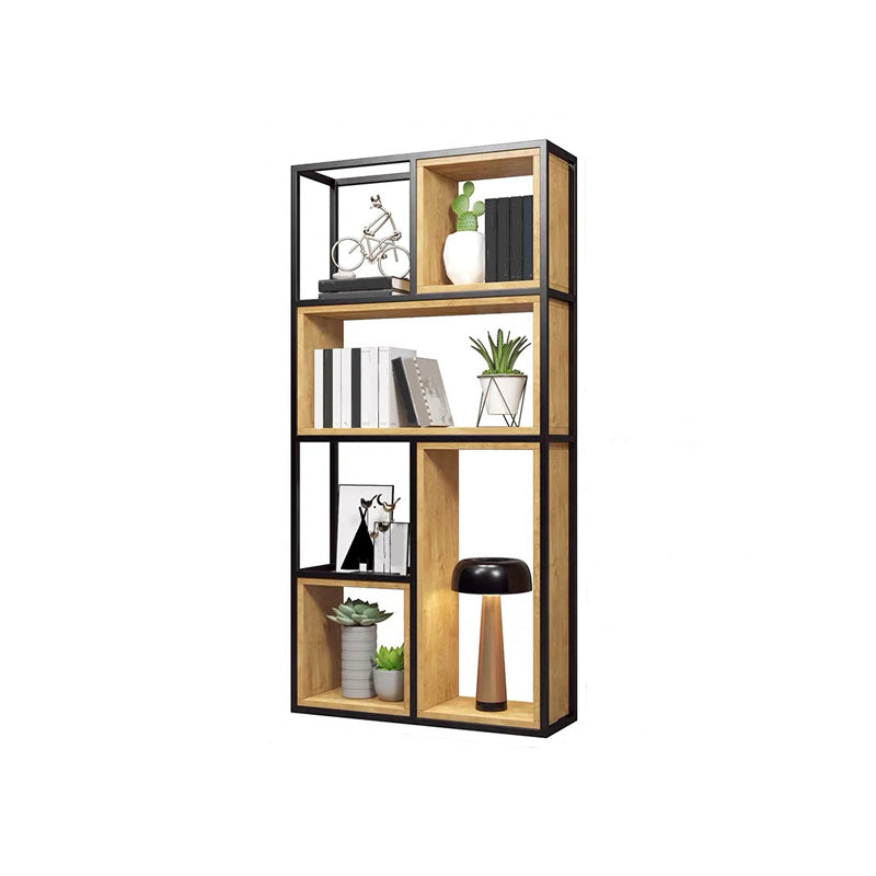 Contemporary Metal and Wooden Shelf Bookcase Open Bookcase for Office